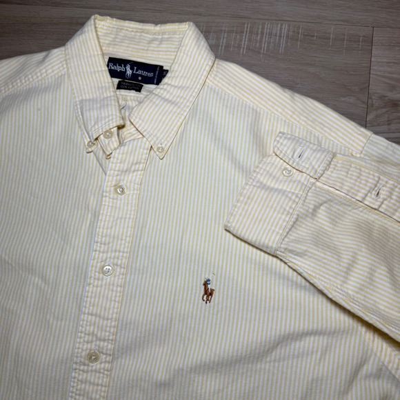 Vintage Polo Ralph Lauren Striped Oxford  Flesh Pony Button Shirt Mens Size 17 - Picture 1 of 7